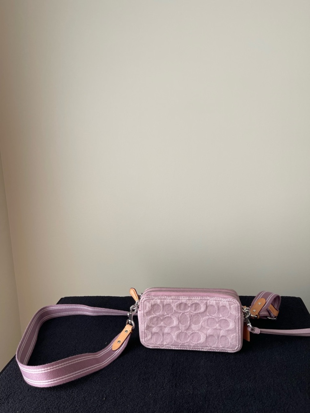 NWOT...Coach Lilac Quilted Crossbody with Adjustable Striped Strap
